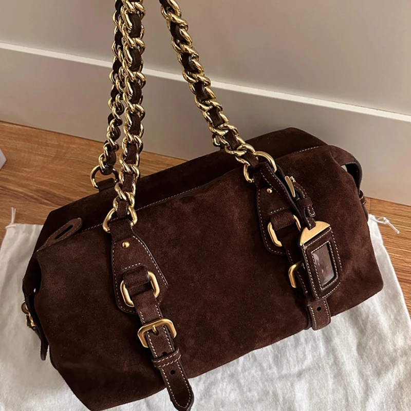 

Женская сумка на одно плечо из искусственной замши большой вместимости, новинка 2026, винтажная сумка-тоут, женская сумка подмышками