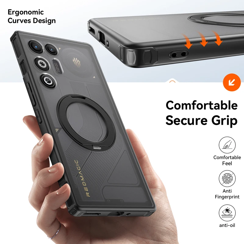 

For ZTE Nubia Red Magic 11 Air 11 Pro Plus Case Shockproof Magnetic Translucent Matte PC Rotatable Metal Ring Holder Cover