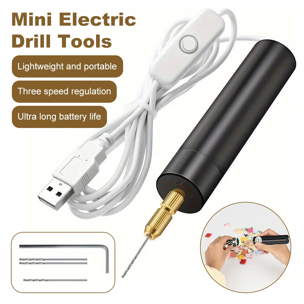 5000rpm-18000rpm 3-speed Adjustable USB Drill Set Mini Electric Drill Woodworking Carving Tool