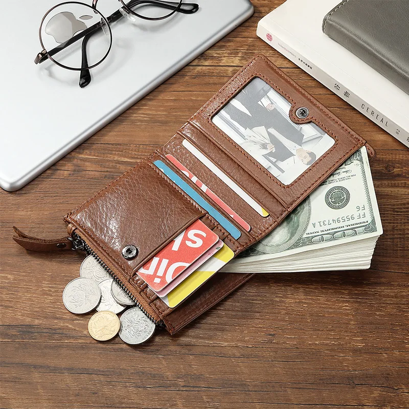New Brand Men's Wallet RFID 100% Genuine Cow Leather Short Card Holder Man Purse Male Vintage Pocket Wallet