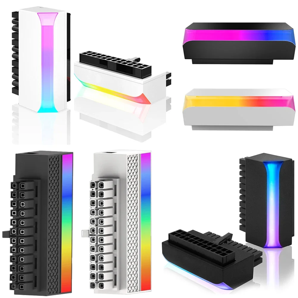 TEUCER Złącza kabla zasilającego 5V 3Pin ARGB Złącza zasilania płyty głównej ATX 24Pin do 90 stopni Aura Sync Części komputerowe