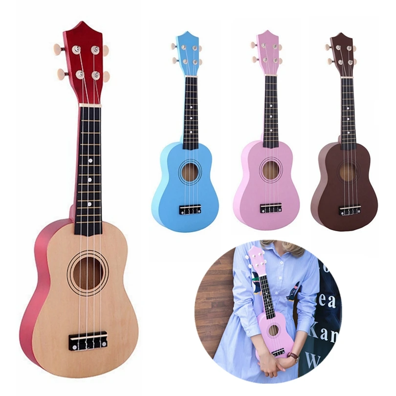 21 Inch Soprano Ukulele 12 Frets Hawaii Four String Guitar with String and Pick for Beginners Unisex