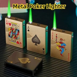 Poker Lighter Inflatable Windproof Green Flame Turbo Butane Gas Lighter Outdoor Windproof Men's Cigarette Accessories Gifts