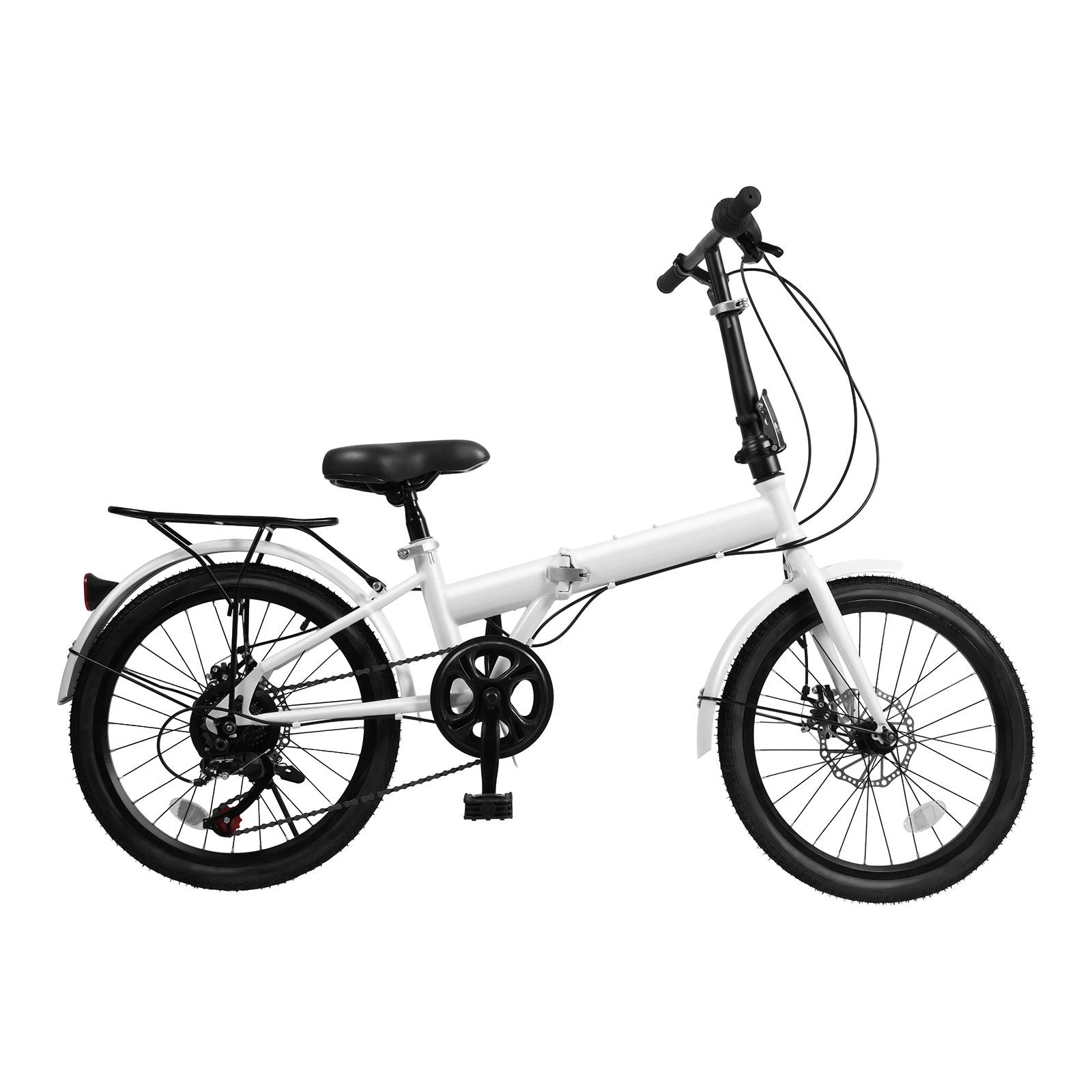 Compact and Comfortable Folding Bicycle with 7 Gears, Adjustable Seat and Handlebars, Disc Brakes, Reflective Pedals for Safe