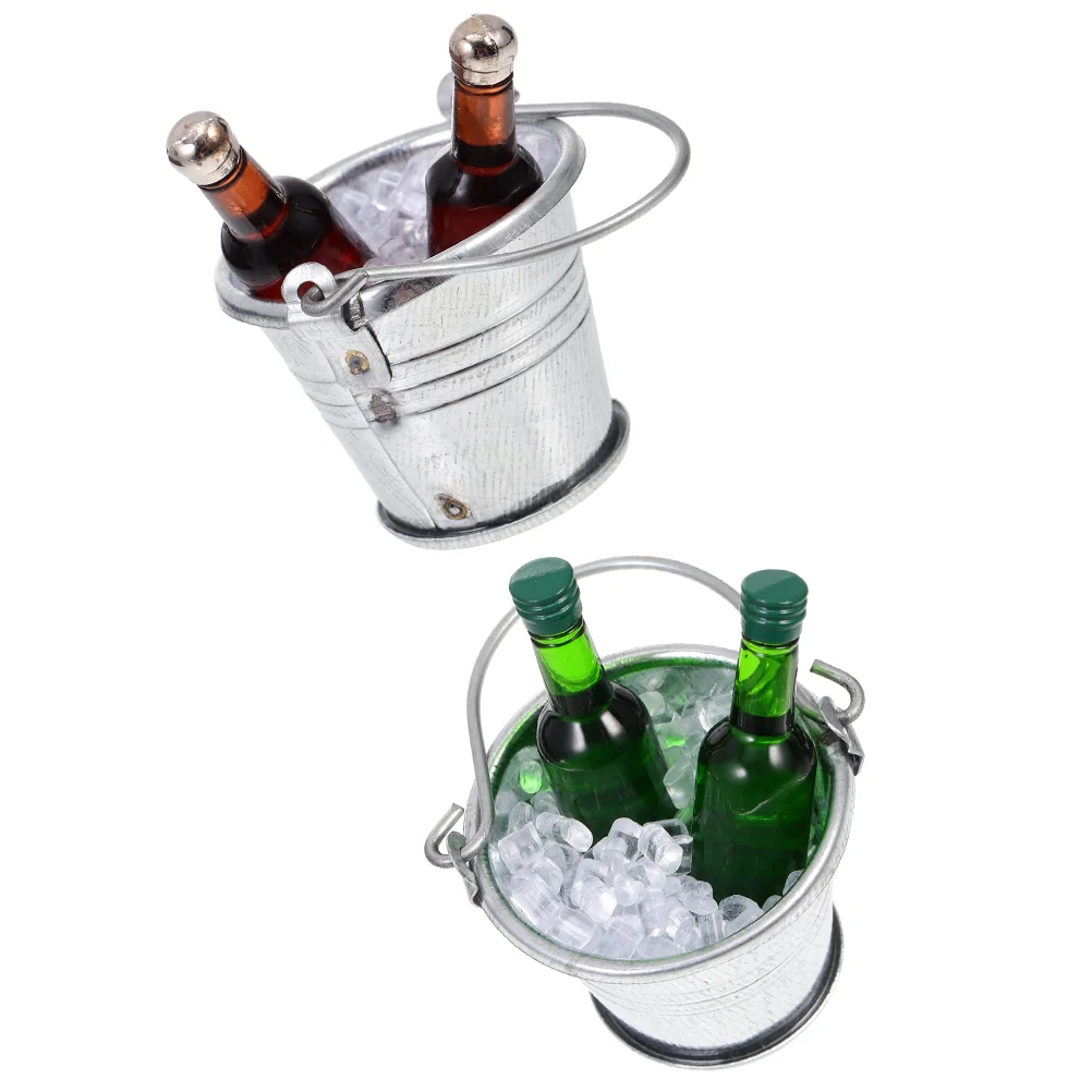 

2 Sets Miniature Beer Bottles Ice Cubes Buckets House Accessories Realistic Bar Scene Decor Electronic Music Mini Landscape