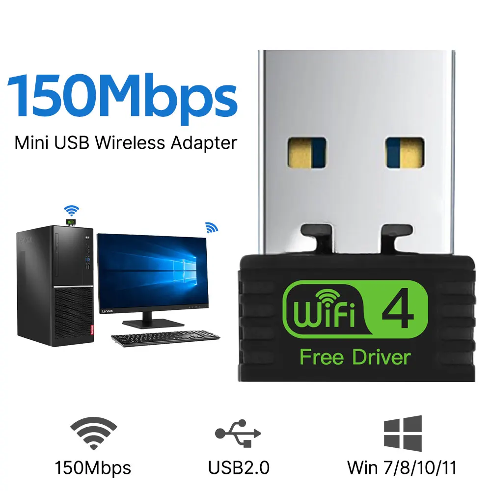 2.4GHz USB WiFi Adapter 150Mbps Network Card USB Ethernet Free Drive for Win system WiFi Receiver USB Dongle PC Laptop