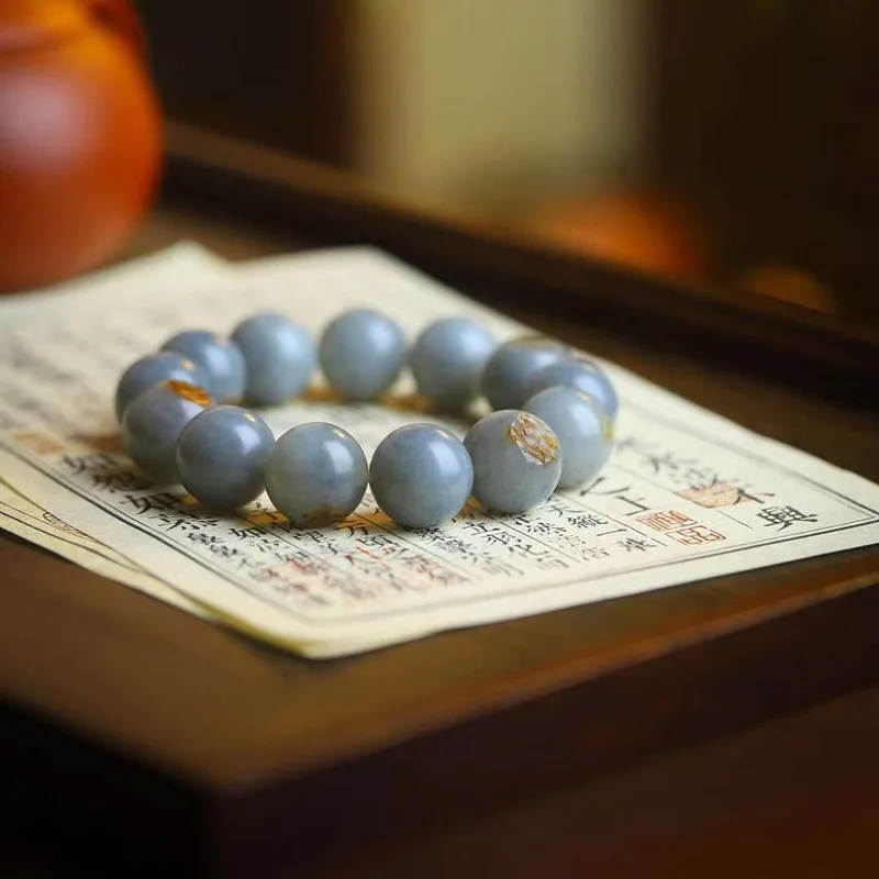 

Натуральный материал семян Хэтянь, синий и белый игривый цвет, круглый браслет из гладких бусин из нефрита