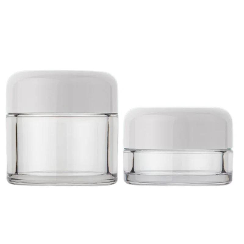 

White Dome Screw Lid Luxury Clear PET Thick Plastic Facial Cream Cans 30G 50G Empty Skincare Cream Jars Packaging Bottle 15pcs