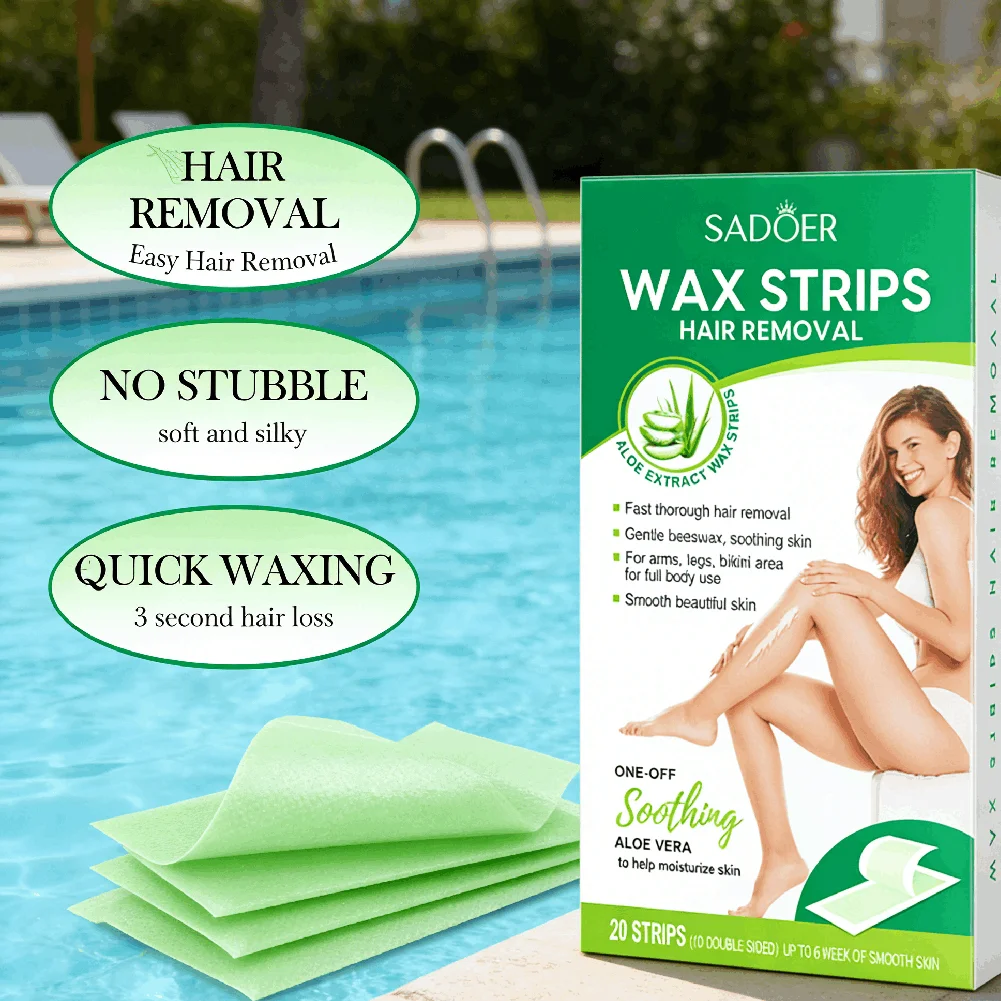 20PCS Aloe Vera Gentle Soothing Double Sided Hair Removal Wax Paper Painless Fast Hair Removal Wax Strips Waxing Wipe Sticker