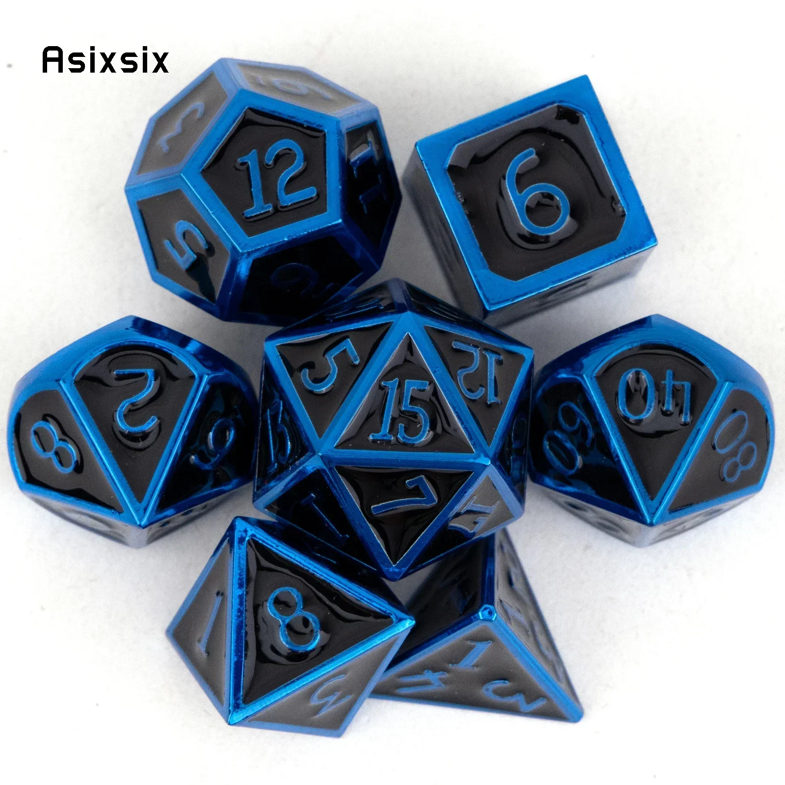 

7 Pcs Black Blue Standard Metal DicePerfect For Rpgs, Board Games, And Card Games.Dice For Games, Dnd Dice Set