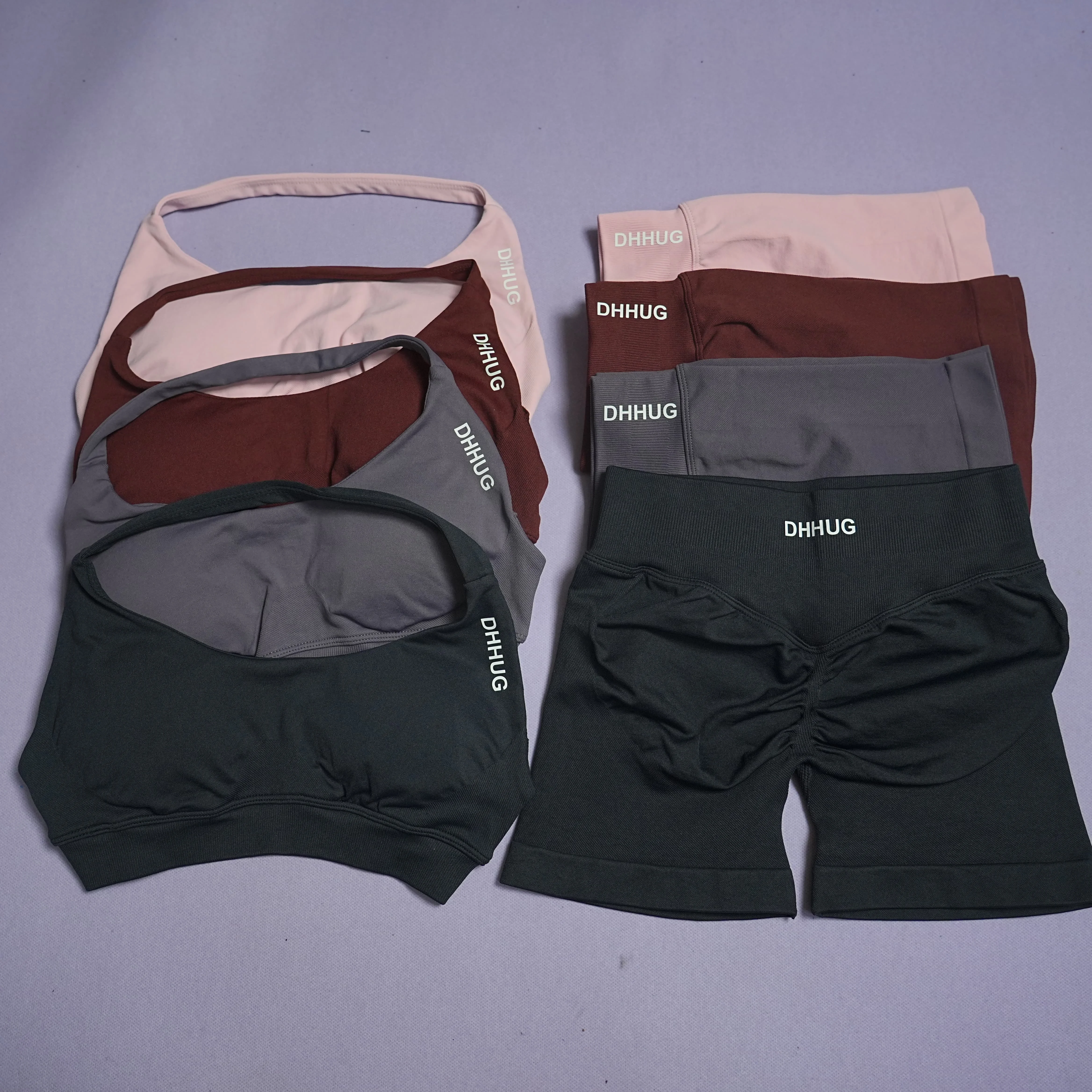 

DHHUG Women's Seamless Yoga Sports Bra Crop Top with Lace-Up Detail & Matching Fitness Shorts Set, Impact Fitness Active Wear