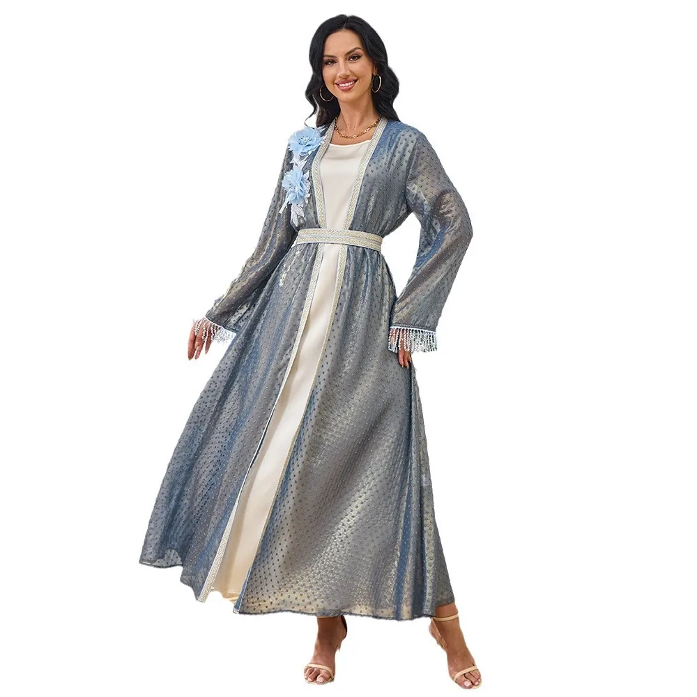 Turismo Party Party Abito da sera Scollatura Decorazione floreale Abito musulmano Robe 2025 Autunno e inverno Nuova moda Abbigliamento da donna