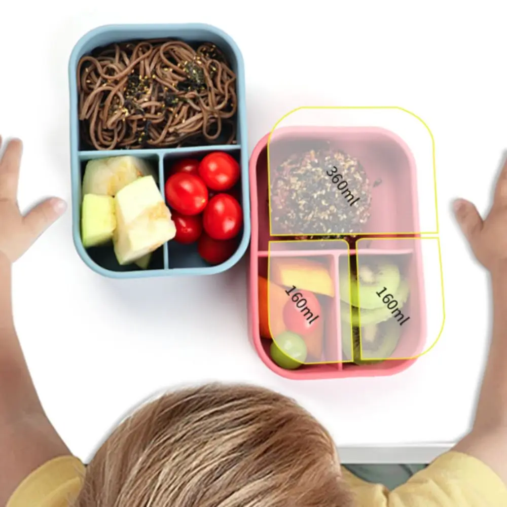 

3 Compartments Silicone Lunch Box Rectangular Microwavable Food Container Heat Resistant Lunch Container Student