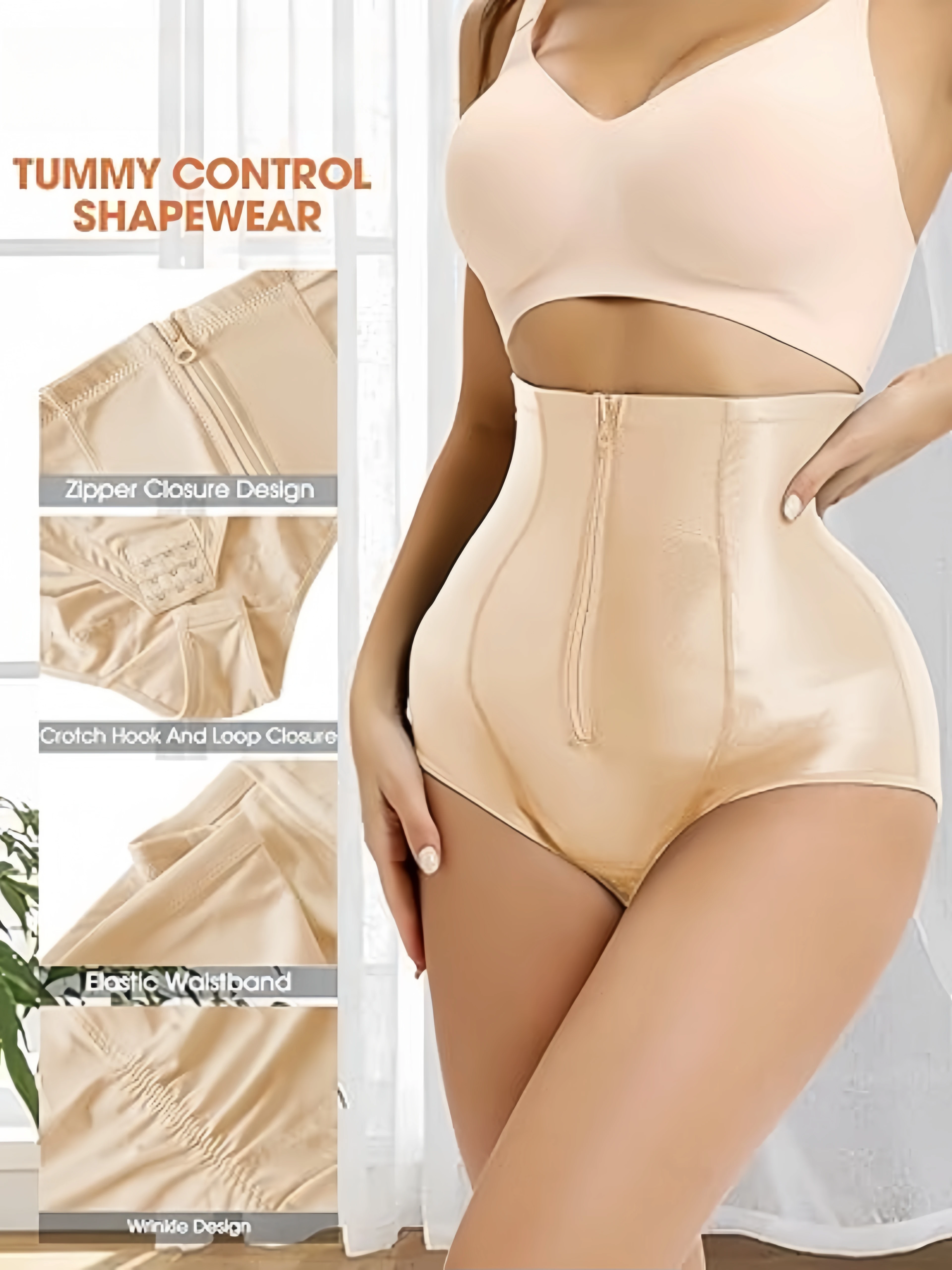 Women's Body Shaping Comfortable Underwear with Zipper Closure Elastic Hem Hip Lift Abdominal Control for Slimming Effect