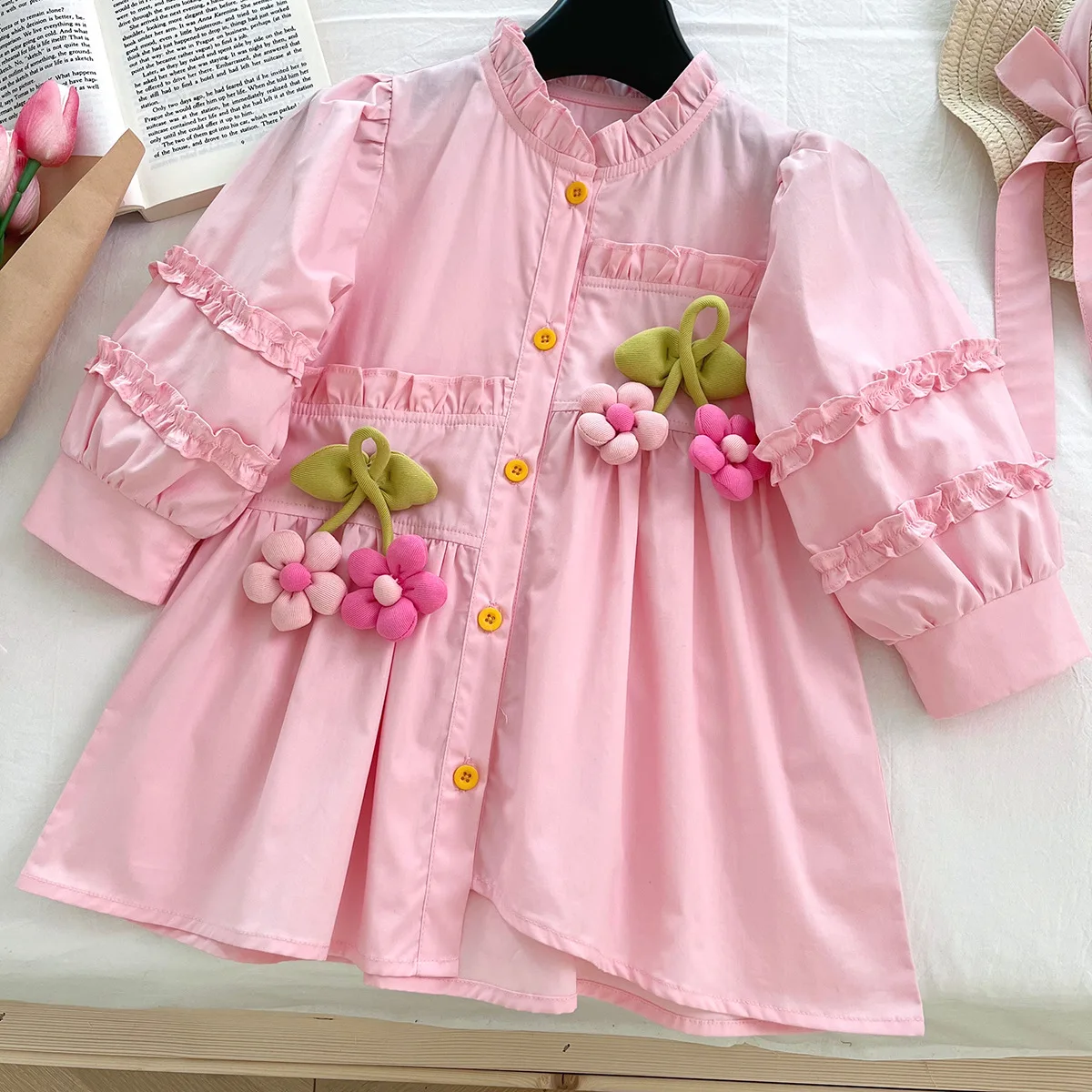 

2025 Spring Children Girls Dress Princess Blouse Dress Long Sleeve Fashionable Casual Party Wear 1-8 Years Breathable Cotton