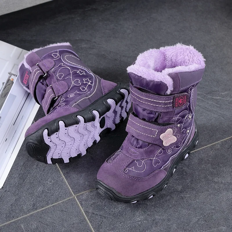 ULKNN Children\'s Winter Snow Boots For Baby Girl Shoes Kid\'s Boys Fashion Plus Velvet Warm Waterproof Non-slip Boot TPR Purple