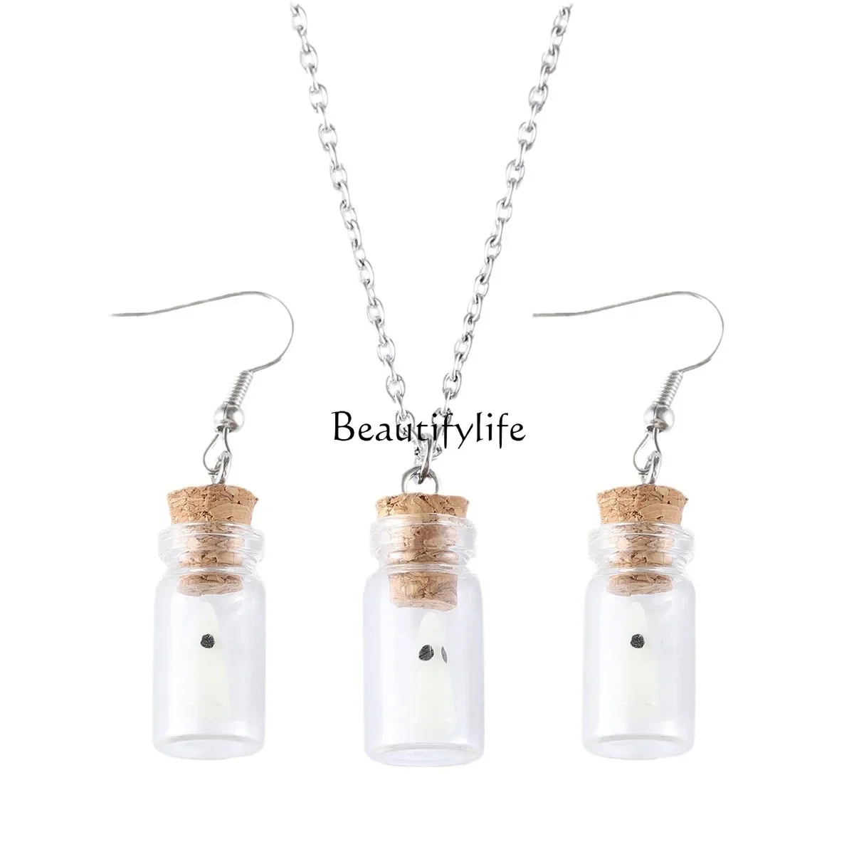 

Halloween Glow Ghost Earrings Female, Glowing Ghost Delicate Drift Bottle Ear Ornament