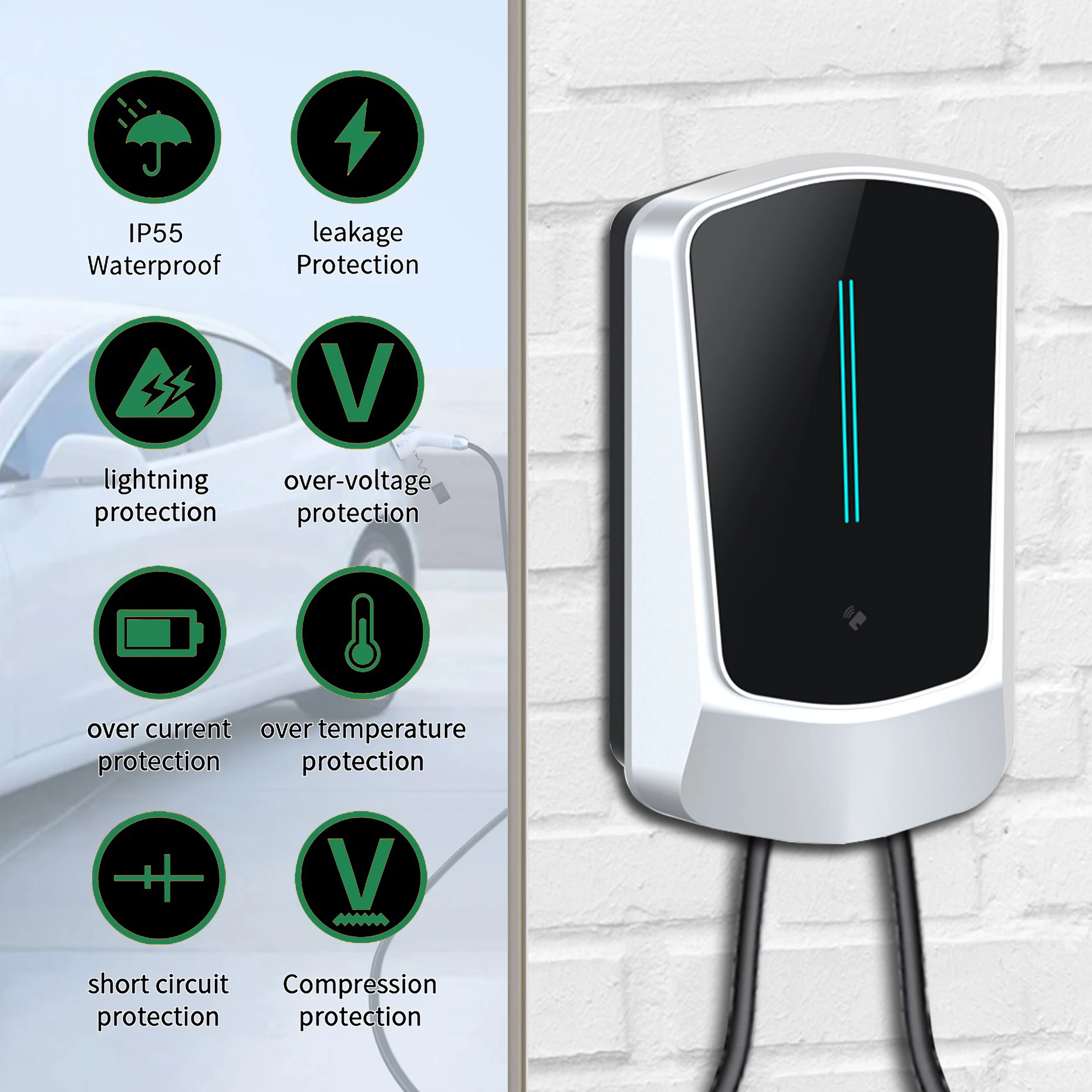 AFAX EV Charging Station 50A Electric Vehicle Car Charger EVSE Wallbox Wallmount 7.6/9.6/12KW Type1 Cable SAE J1772 APP Control