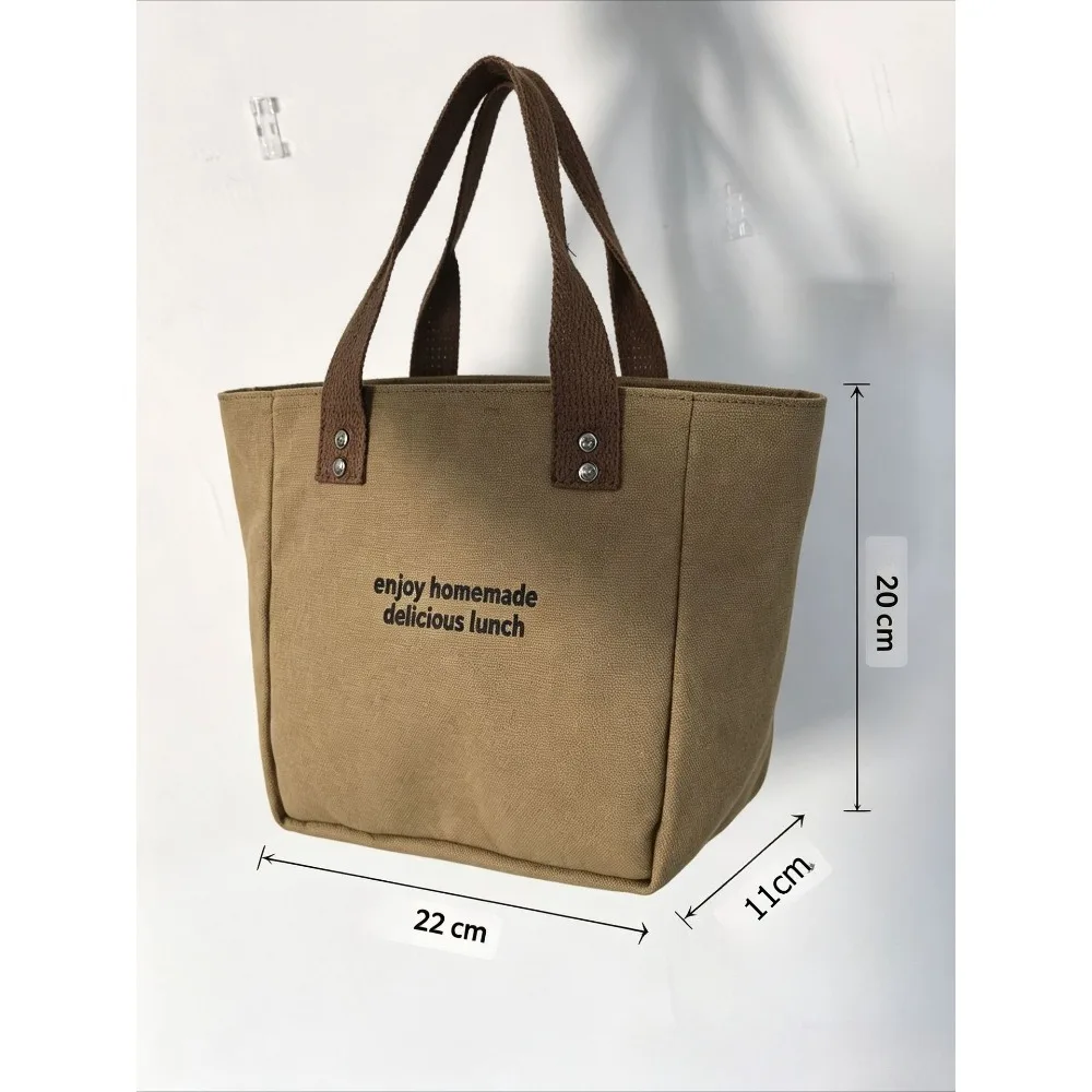 1pcs Solid Canvas Tote Bag Japanese Bento Lunch Bag for Mom Office Worker Outdoor Minimalist Color Block Handbag