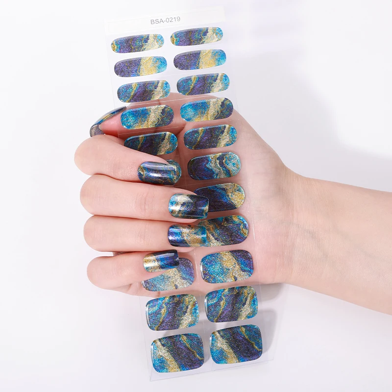 22Tips Gradient Marble UV-Free Gel Nail Stickers Shining Starry Sky Full Cover Gel Polish Nail Strips DIY Manicure Decoration
