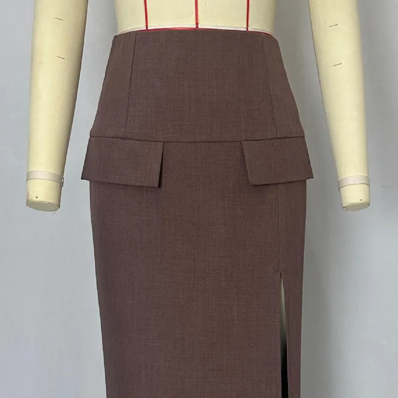 Spódnica damska HKSH na wiosnę i jesień, jednolita, z rozcięciem z boku, dopasowana, z wysokim stanem, elegancka, modna, do biura, formalna, model HK14481