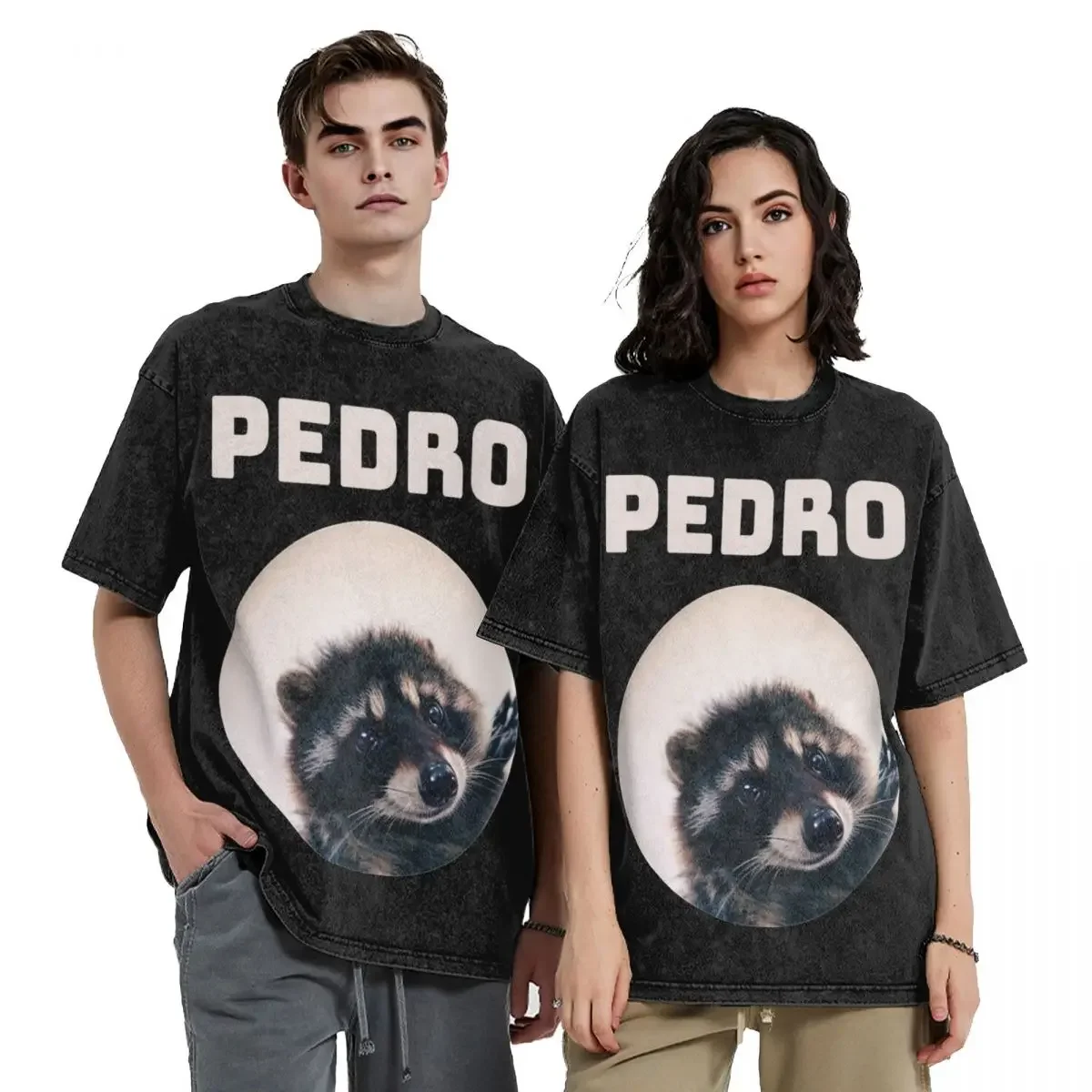 Oversize Pedro Racoon Dance Popular Internet Meme Outfit Shirts Washed Style for Men Women T-Shirt Fashion Tee Shirt Streetwear