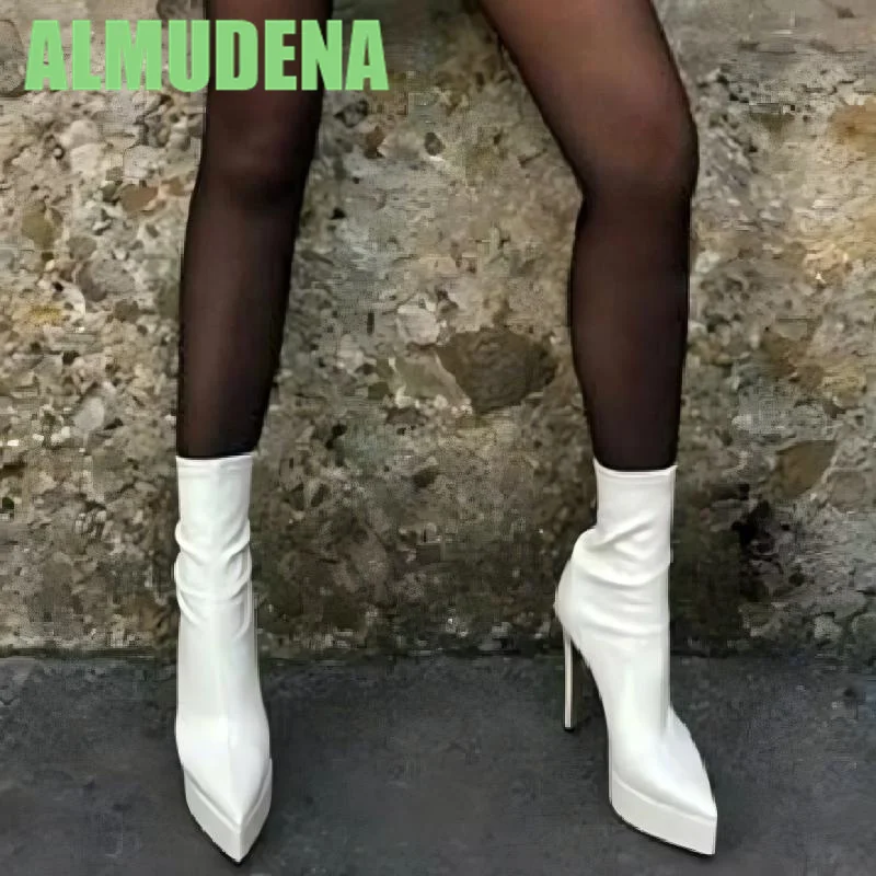 

Sharp Pointed Platform Short Boots Fashionable Slim High-Heeled Sleeves Simple Temperament Versatile Women's Boots