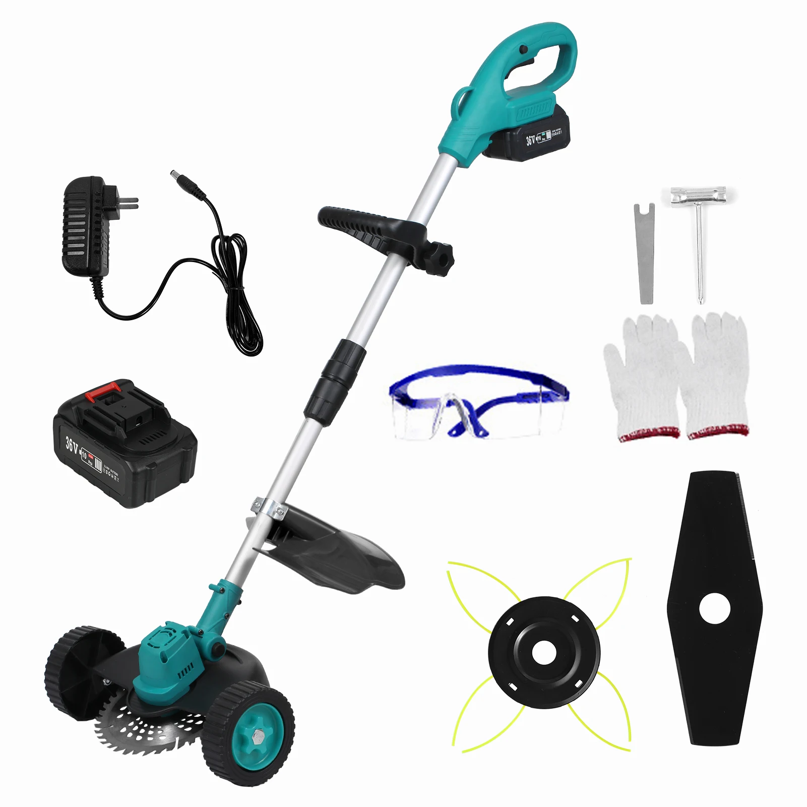 Brushless Handheld Lawn Mower Electric Grass Cutter Cordless Grass Trimmer, Adjustable Telescopic Pole with Auxiliary Wheels