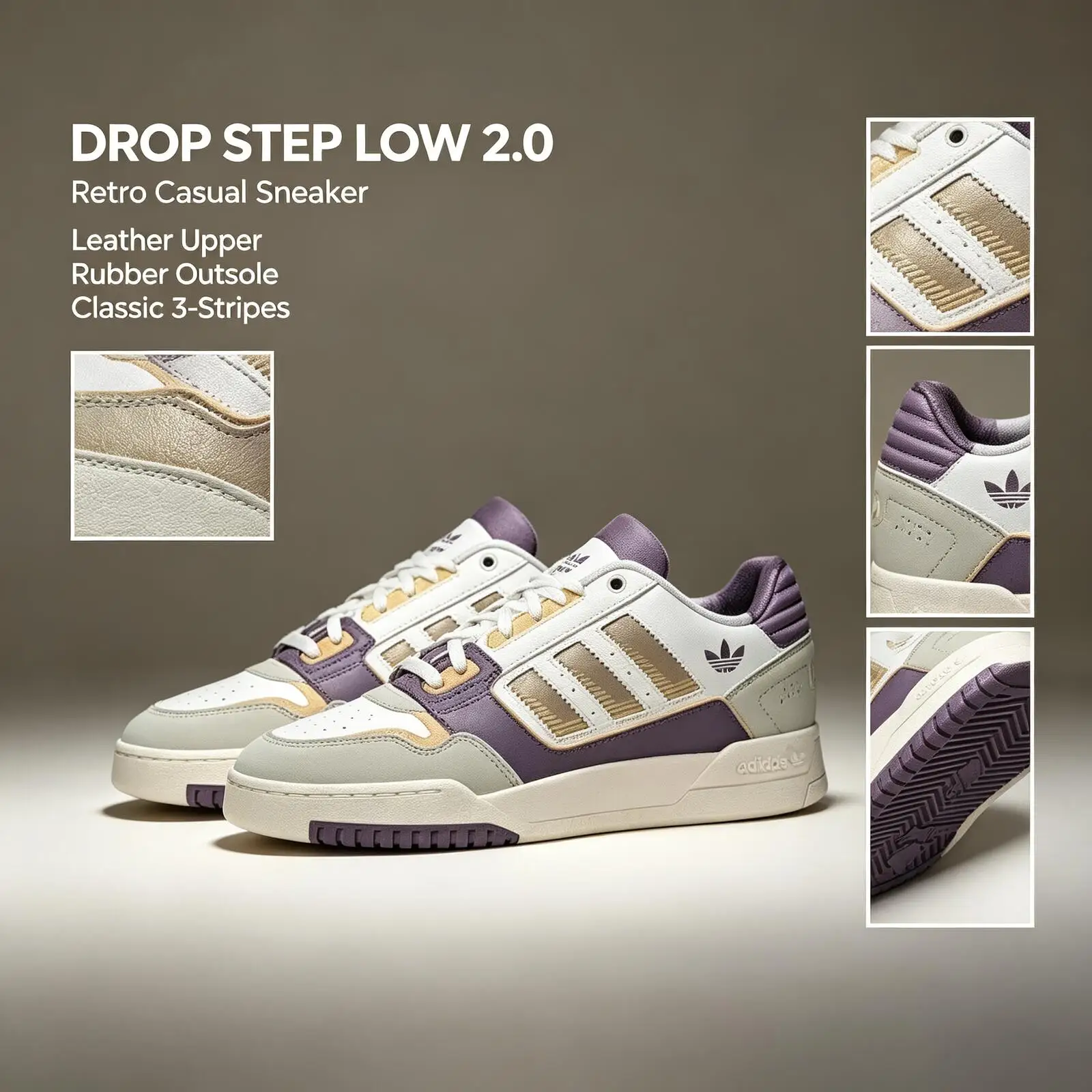 Adidas Originals Drop Step 2.0 JP9975 Slip Abrasion Resistant Low Top Skateboard Shoes Unisex Purple Casual Skate Sneakers