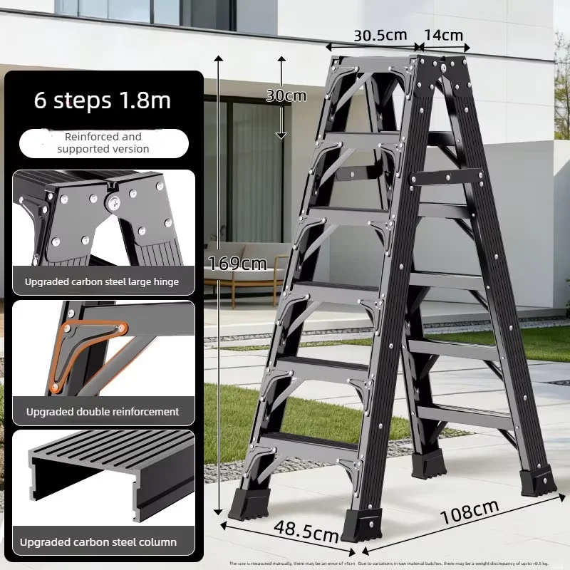 Thick carbon steel folding ladder, double reinforced pedals, anti slip and wear-resistant foot covers folding zigzag ladder