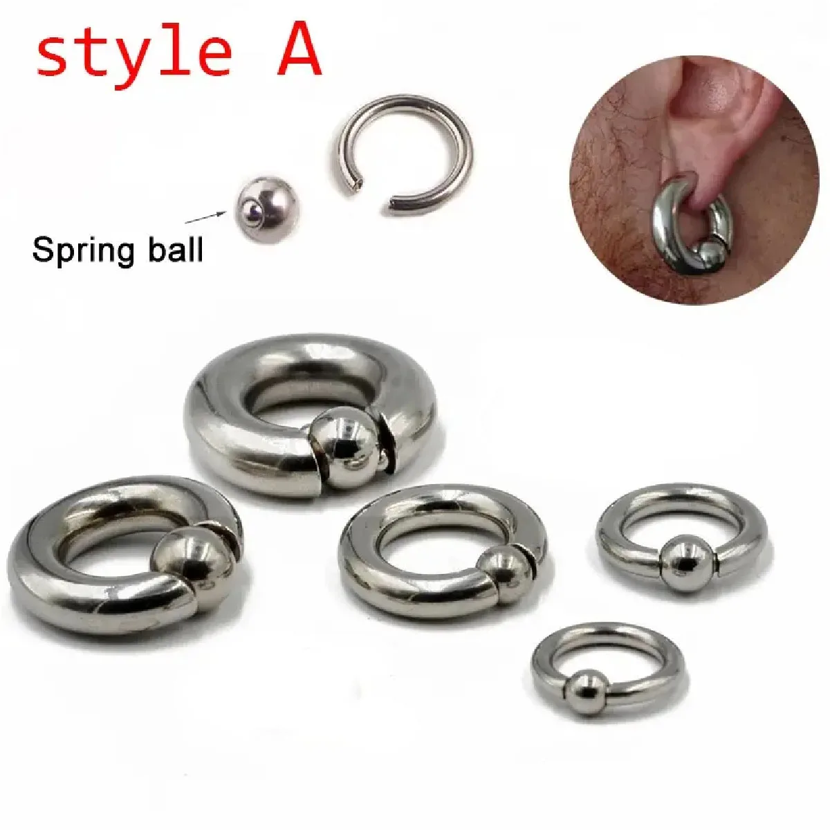 1Pc Multipurpose Stainless Steel Captive Spring Bead RingS for Septum Nose Piercing Large Gauges Helix BCR Hoop Lobe Piercing