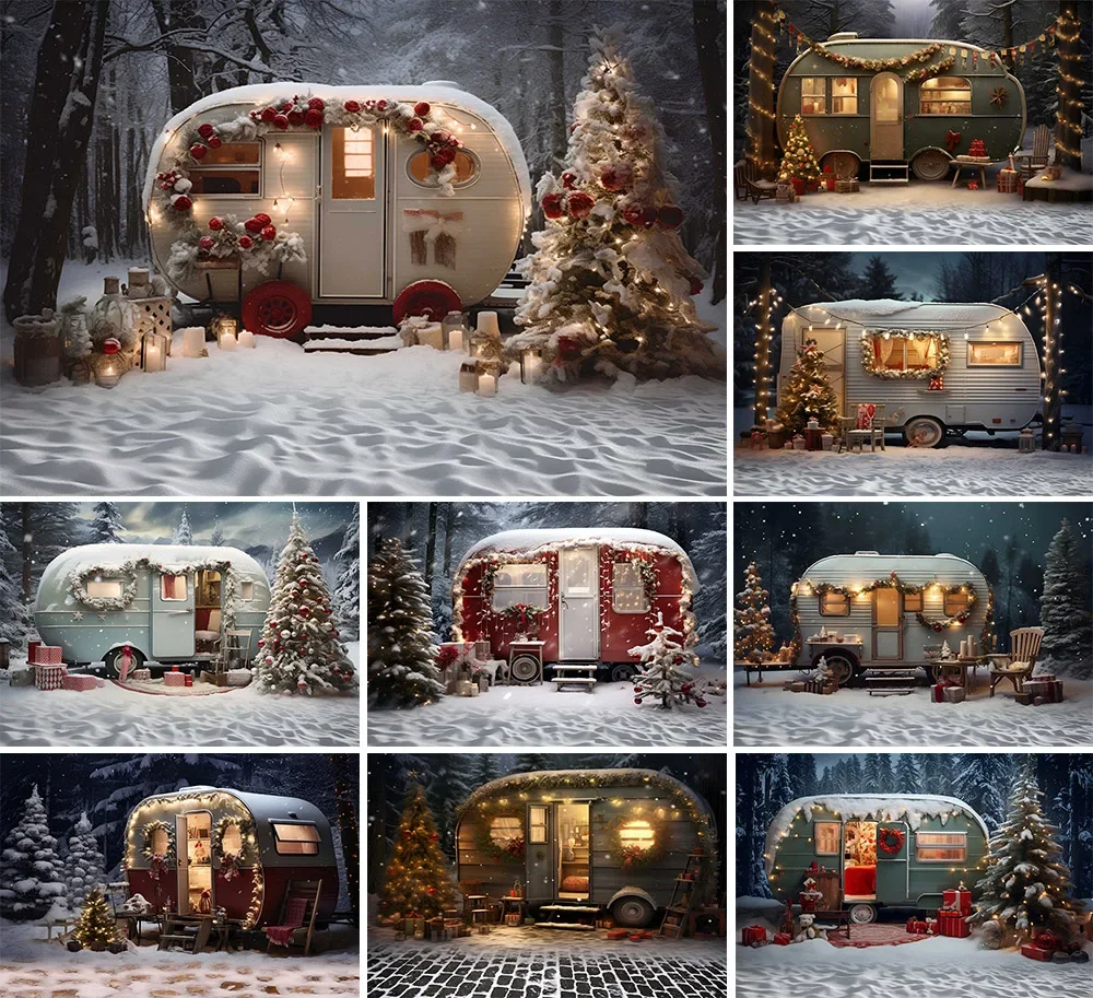 

Mehofond Photography Background Winter Christmas Car Camping Forest Xmas Trees Kids Family Portrait Decor Backdrop Photo Studio