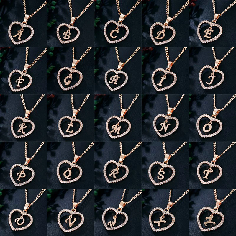 Zircon Love Heart Women's Neck Chain 26 Letter Zircon Heart Necklace for Women Jewelry Stainless Steel Couple Pendants Choker