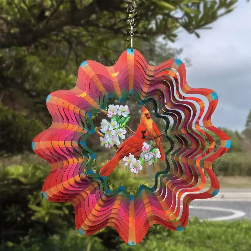 DT19 Outdoor Wind Spinner for Garden, 3D Visual Effect Kinetic Wind Sculpture, Stainless Steel Hanging Lawn Ornament for Gift