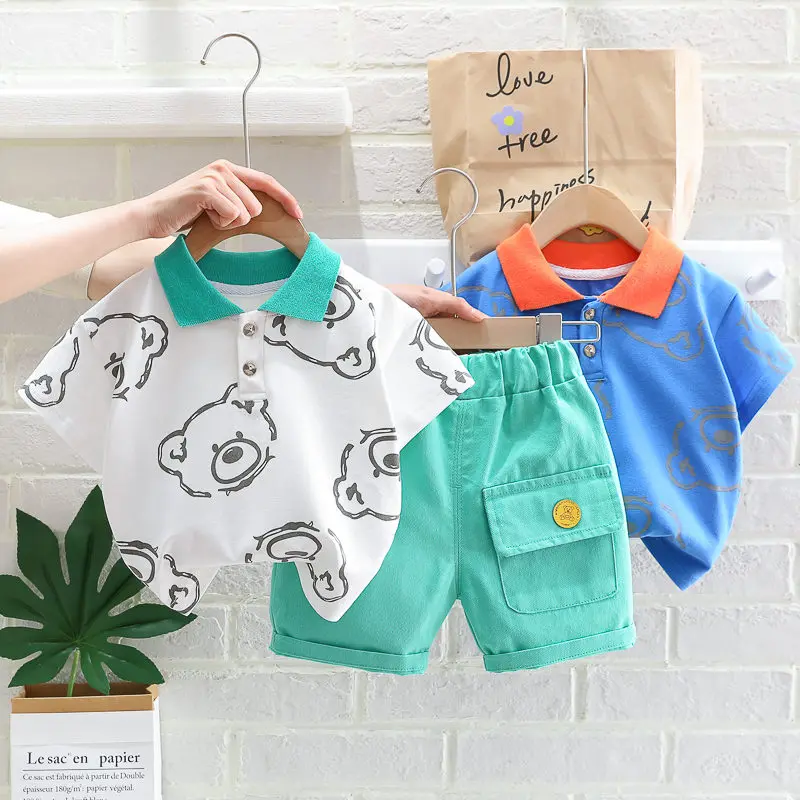 New Summer Baby Clothes Suit Children Boys Girls Cartoon Bear T Shirt Shorts 2Pcs/Set Toddler Casual Clothing Kids Tracksuits