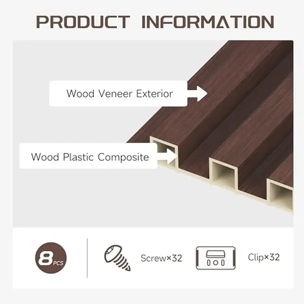 Wood Slat Wall Panels 8 Pack Acoustic Interior Décor Modern Environmentally Friendly Aesthetic Versatile Easy Installation