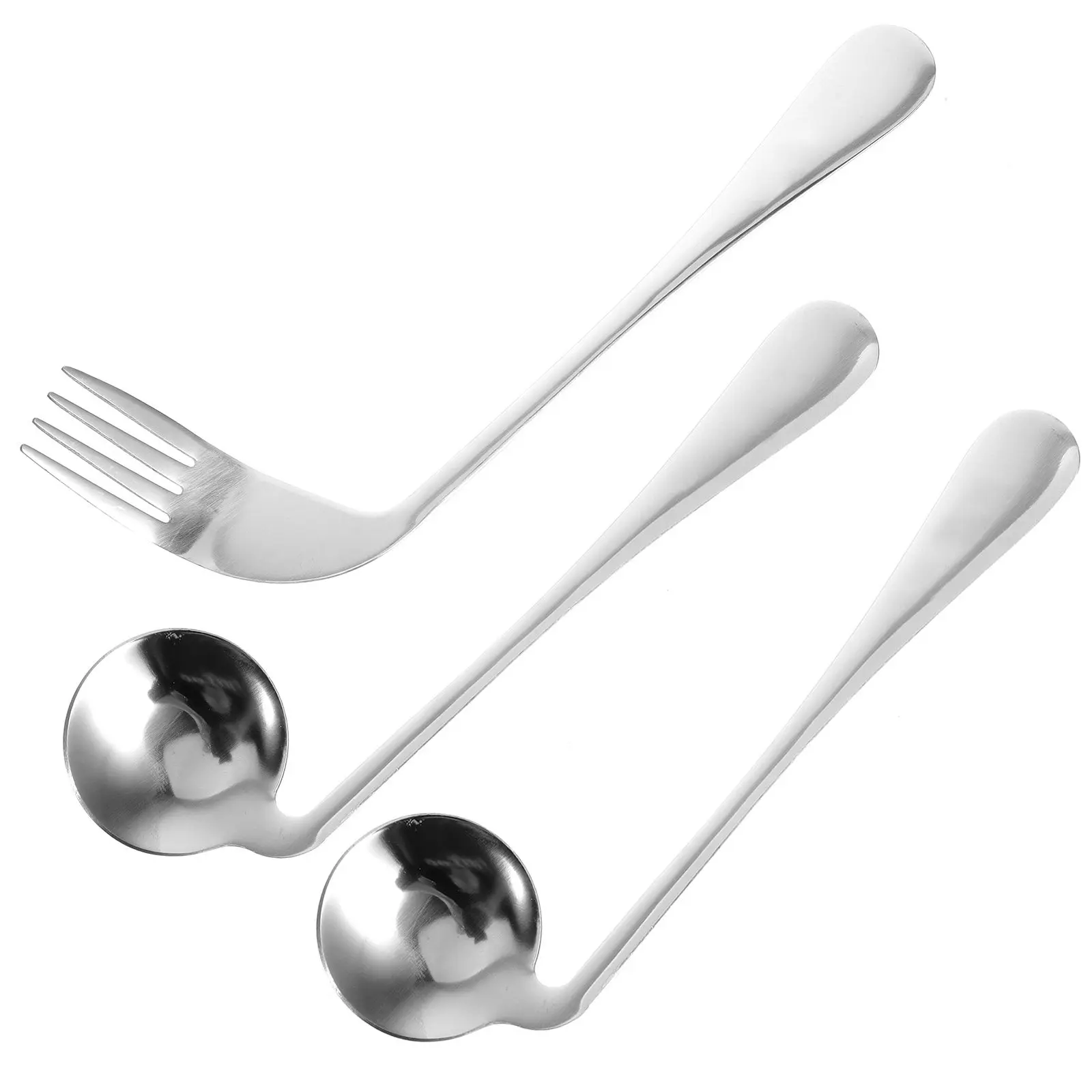 Curved Fork Spoon Set – Stainless Steel Angled Feeding Spoon for Elderly, Disabled & Special Needs, Soft-Edge Ergonomic