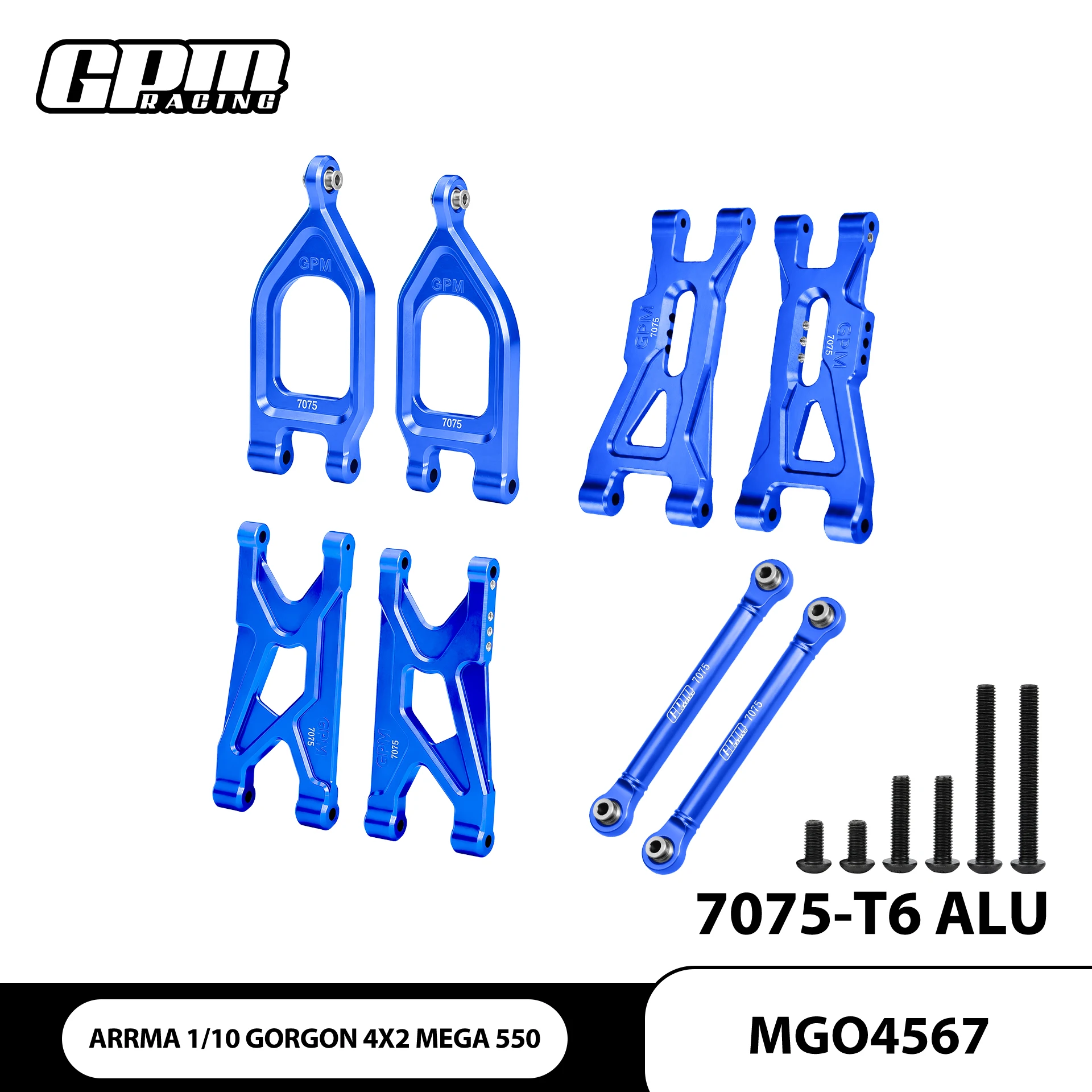 GPM ARRMA 1/10 Gorgon Mega For Alloy 7075 Front & Rear Suspension Arms & Link Rod