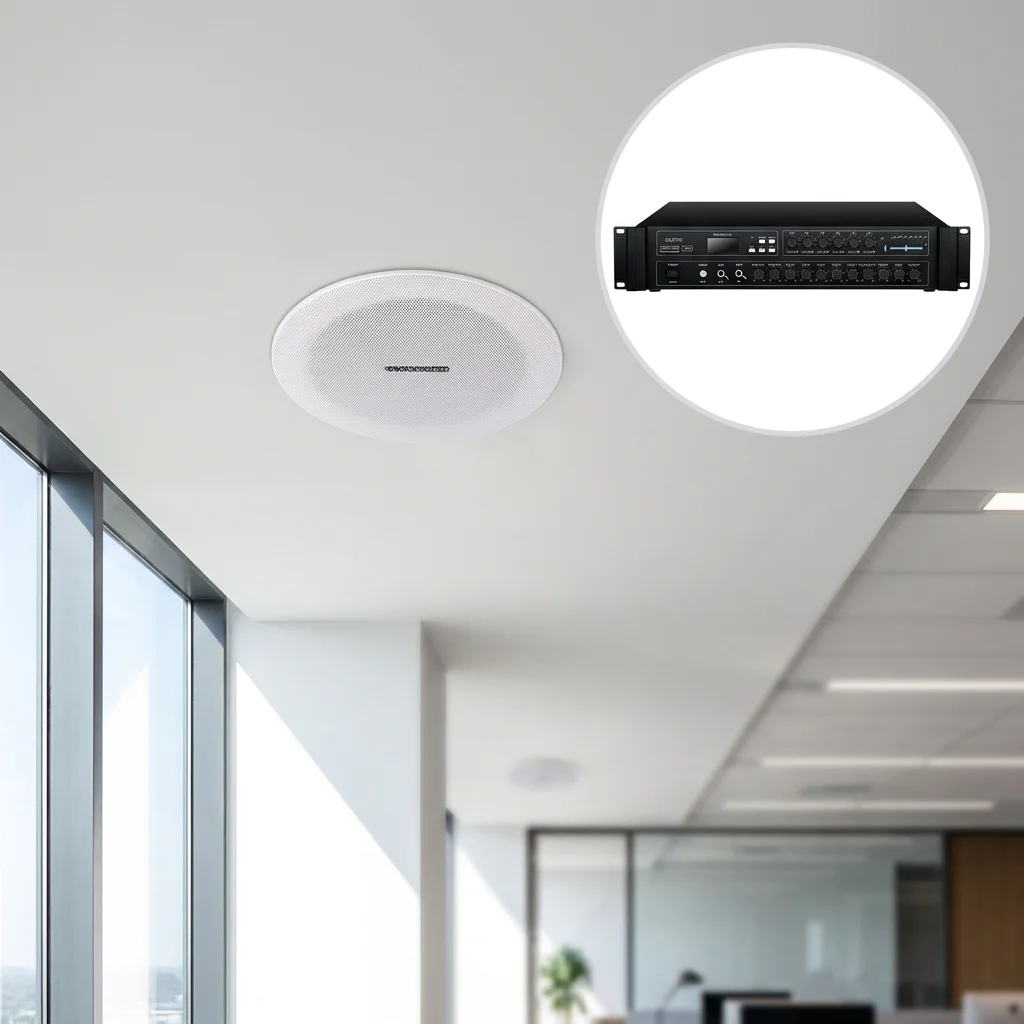 3RD DREAM DS527 Customizable 6-Zone Mass Notification System 350W-1000W 100V PA Amplifier In-Ceiling Speaker Kit Remote Control