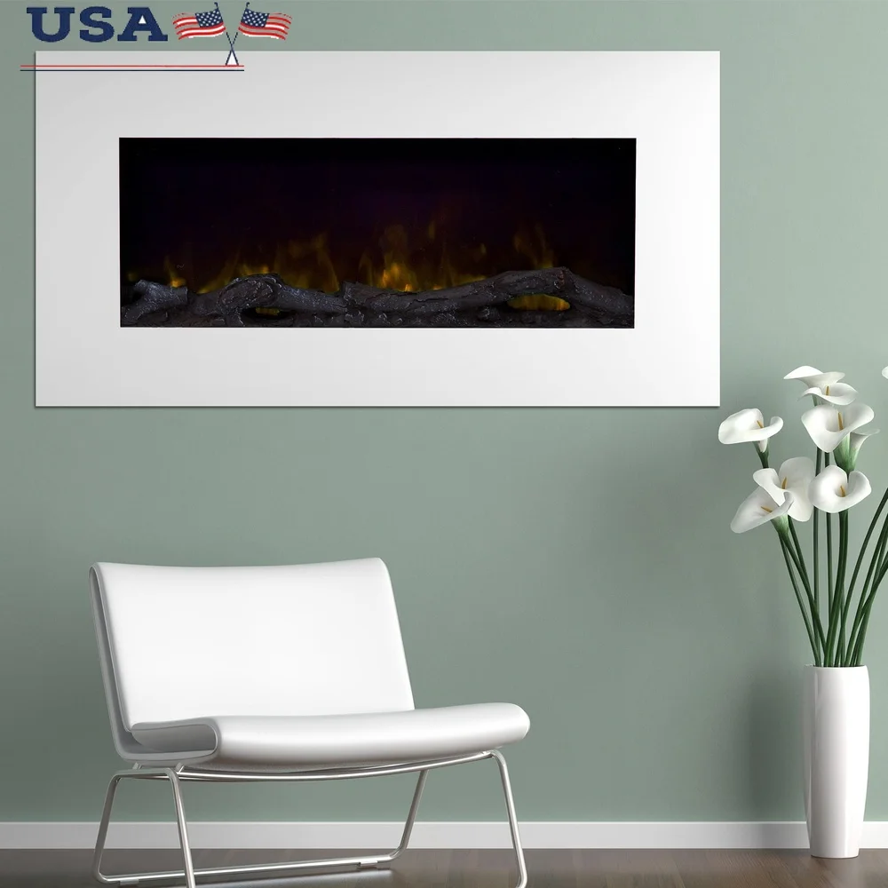 

Электрический настенный камин 36 дюймов с 10-цветным светодиодным пламенем, регулируемой яркостью, пульт дистанционного управления, искусственные бревна, акриловые кристаллы