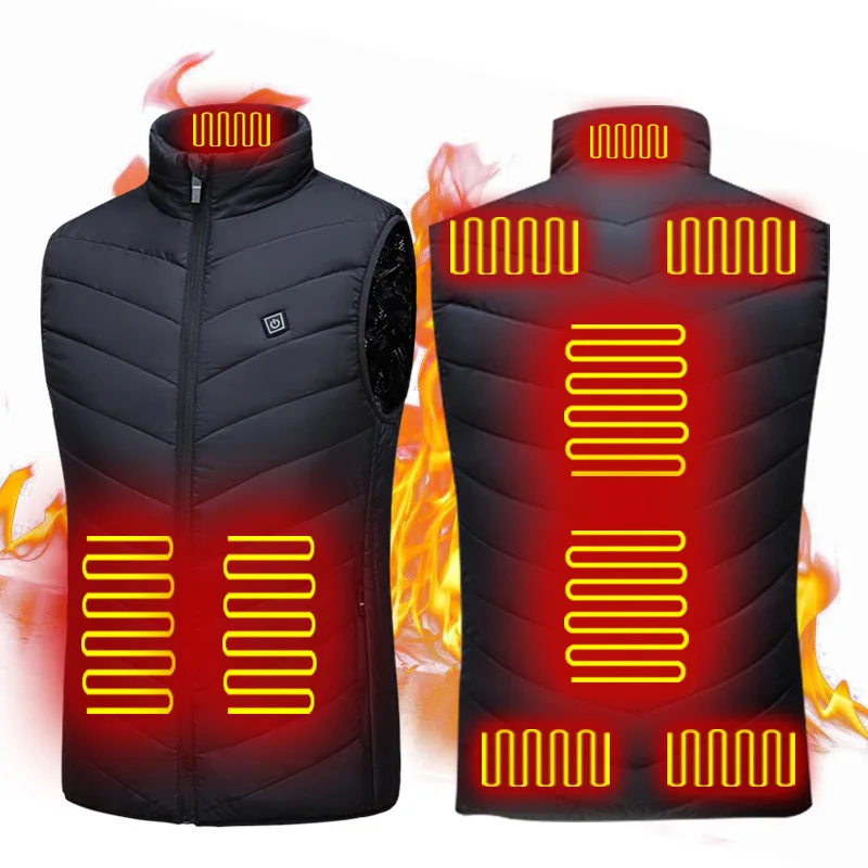 2 Areas Heated Vest Men Jacket Heated Winter Womens Electric Usb Heater Tactical Jacket Man Thermal Vest Body Warmer Coat 6XL