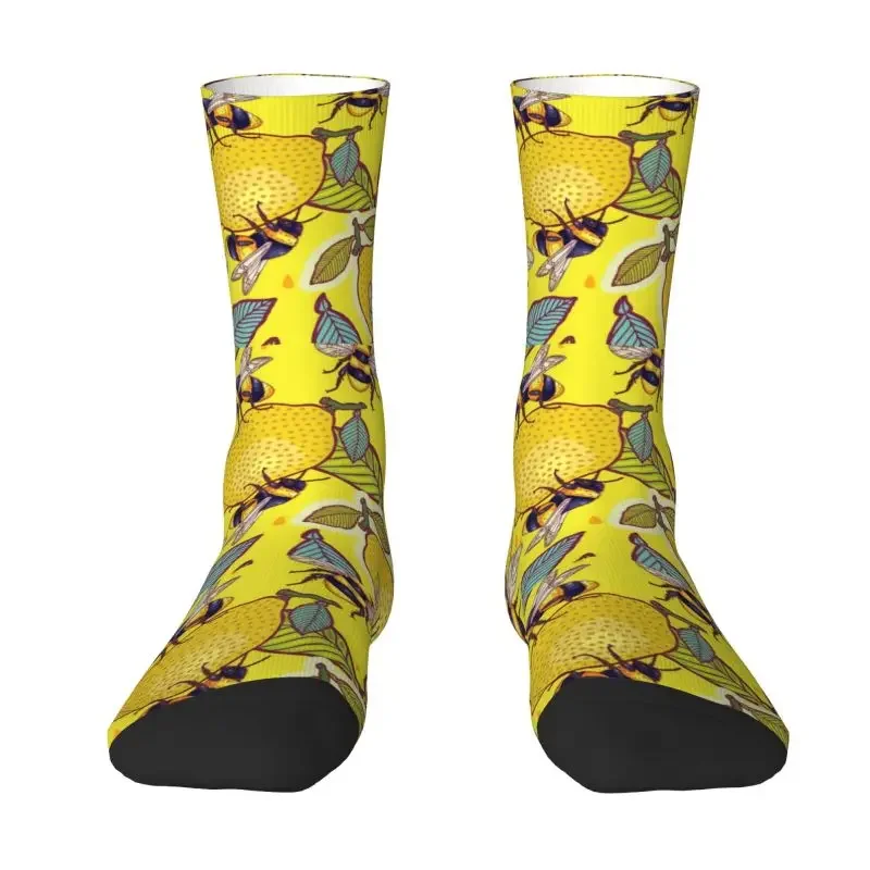 Cute Yellow Lemon And Bee Garden Socks Women Men Warm 3D Print Honeybee Basketball Sports Crew Socks