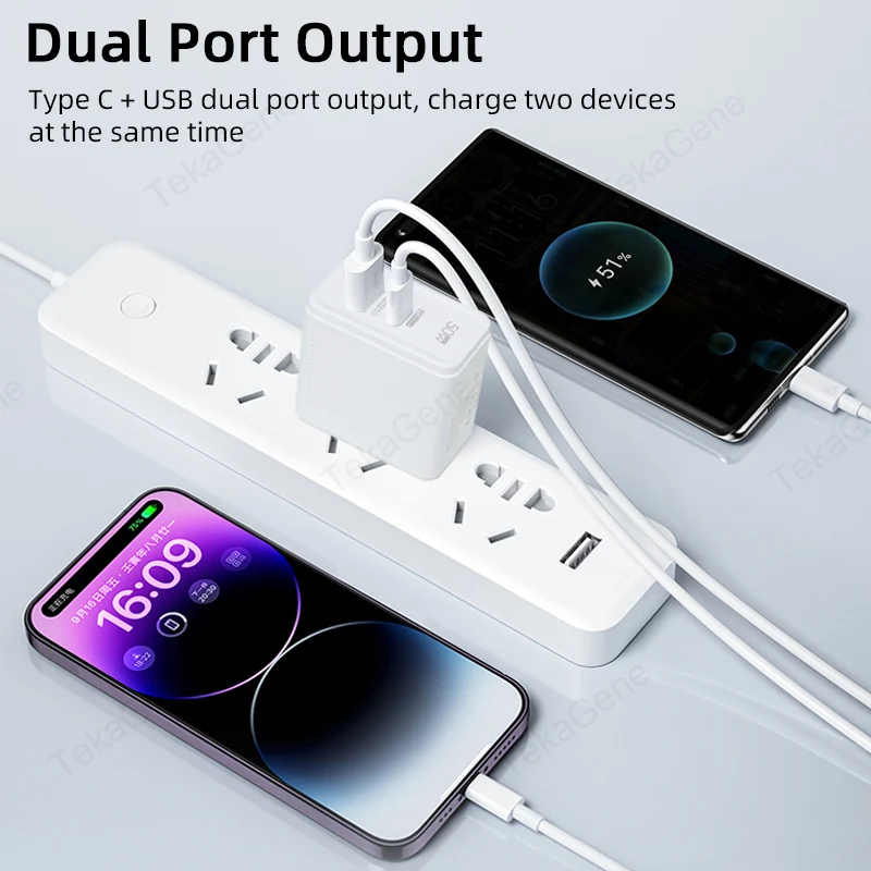 PD QC 3.0 50W Super Fast Charger Adapter USB A Type C Cable  For Huawei iPhone 15 Xiaomi Samsung Quick Charger Wall Charger