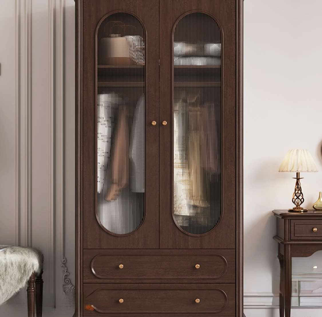 American style home bedroom minimalist solid wood two door wardrobe