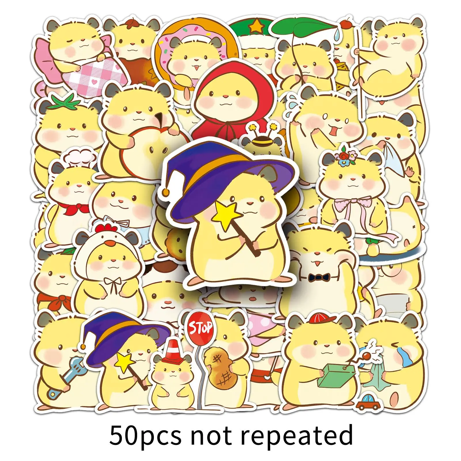 50 pçs bonito dourado hamster animal de estimação graffiti adesivos kawaii animal dos desenhos animados decalque notebook telefone guitarra skate adesivo à prova dwaterproof água