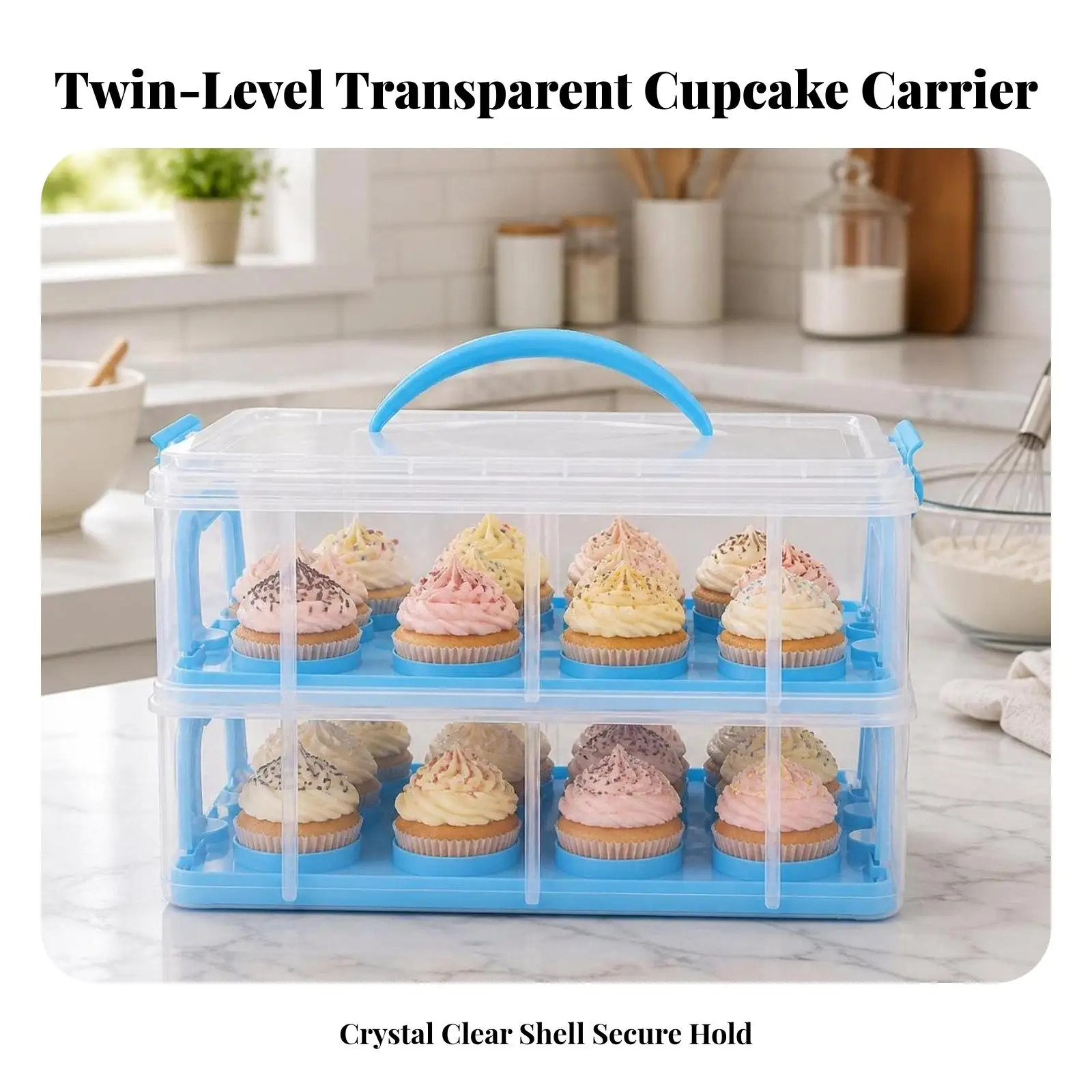 Portable Cupcake Transparent Container for Bakery Delivery with Stackable Design and Side Lock Clips