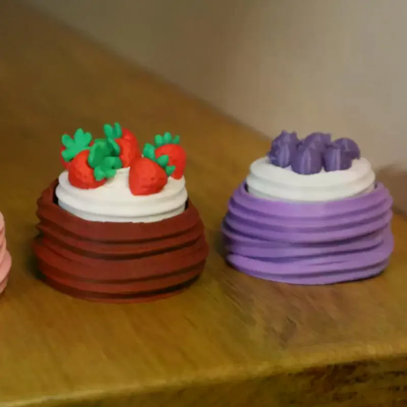3D Printed Mini Cake Telescopic Sensory Toy Realistic Fruit Toppings Vibrant Color Ornament for Festival Table Decor