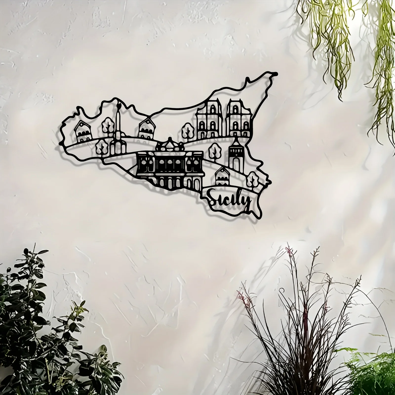 Sicily Italy Map Iron Wall Art Modern Metal Sculpture Office Home Indoor Black Rustproof Decor Gift Ornament