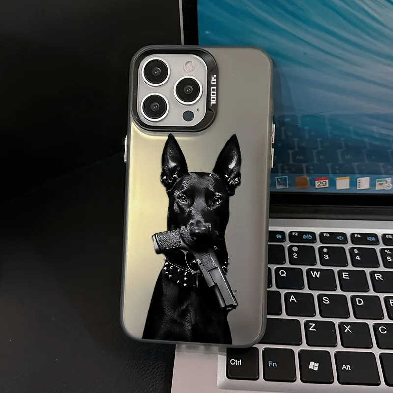 

Fashionable gunman dog phone case for iPhone 17 16 15 14 13 12 11 Pro/ Max/Plus shock-proof rear cover anti-fingerprint