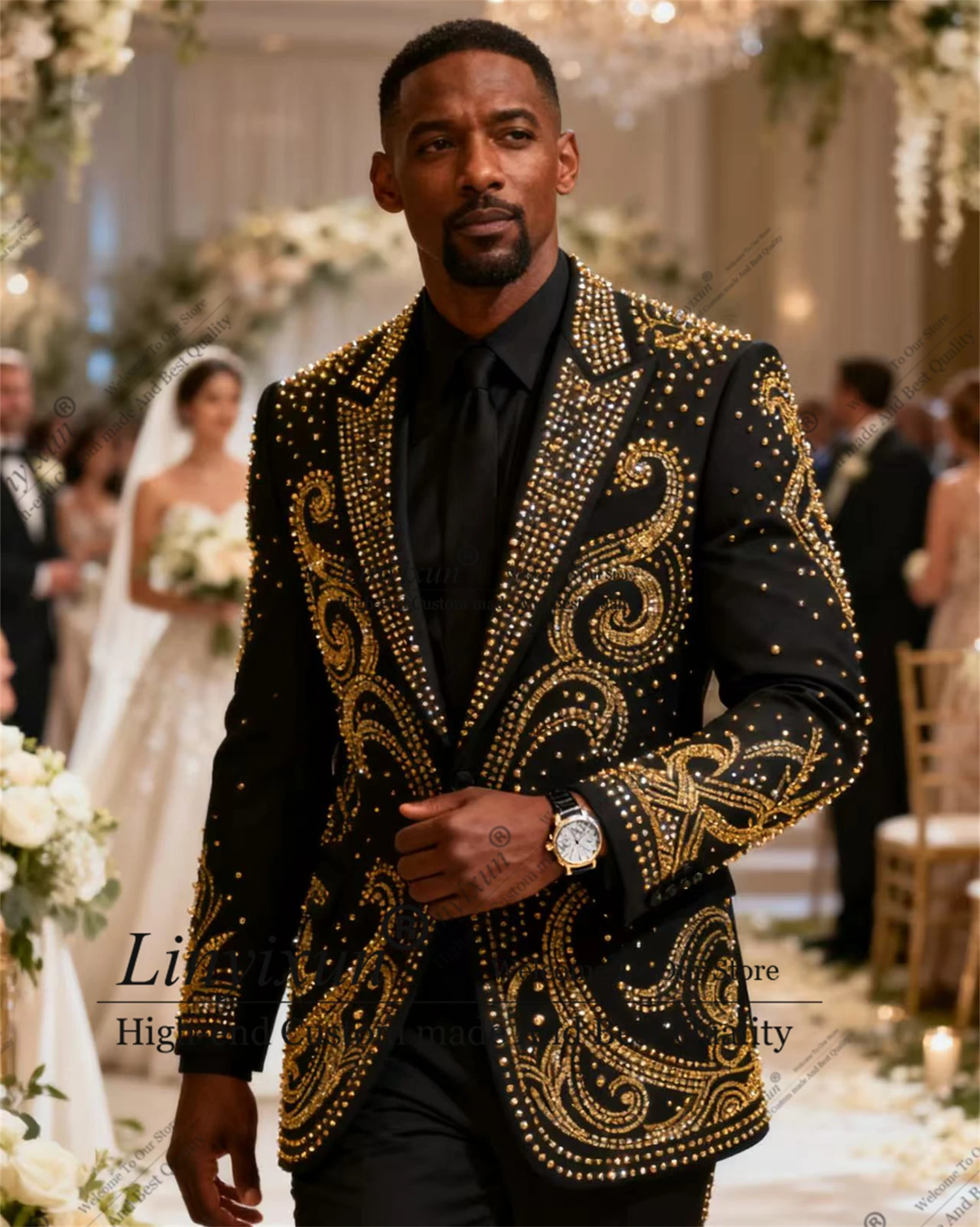 

Shiny Rhinestone Men Suit Customized Slim Fit Wedding Tuxedos 2 Pieces Sets Groom Male Blazers 2025 Peaked Lapel Ropa hombre